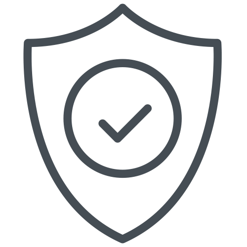 An icon of a shield with a checkmark in the center, representing dependability