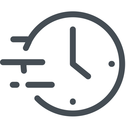 An icon of a clock face moving, representing effiency